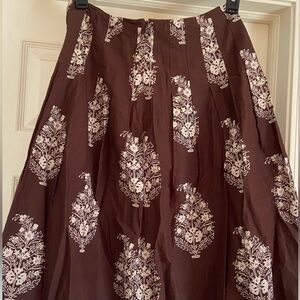 Brown and White Paisley Midi Maxi Lined 100% Cotton Skirt